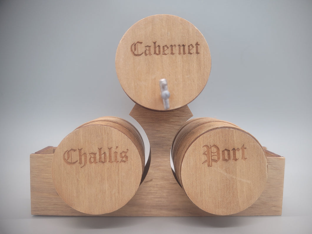 Large Triple Barrel Wooden Display Set - Cabernet, Chablis, and Port Wine
