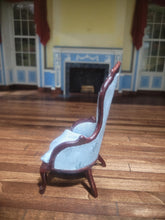 Load image into Gallery viewer, Handmade Ornate Light Blue Side Chair w/ Dark Walnut Wood
