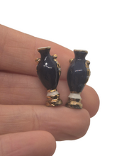 Load image into Gallery viewer, Ron Benson - Pair of Navy Blue Vases w/ Gold Accents and Handpainted Flowers
