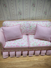 Load image into Gallery viewer, Pink Rose and Gingham Couch with Skirt and 2 Pillows
