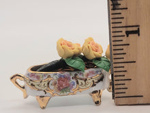 Load image into Gallery viewer, Dollhouse Miniature ~ 1:12 Scale, Yellow Roses in Ornate Gold-Trimmed Vase by Reutter Porcelain
