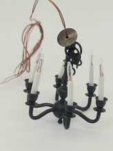 Load image into Gallery viewer, Dollhouse Miniature ~ ½&quot; Scale, Black 6-Arm Chandelier by Clare-Bell Brass Works
