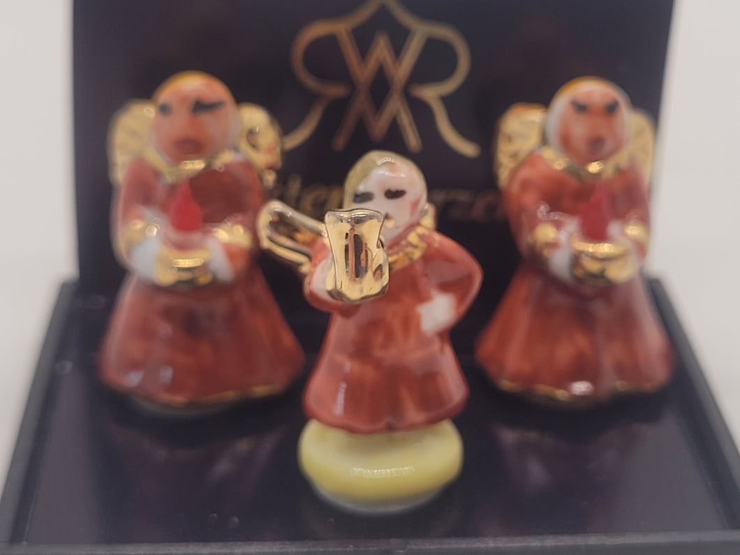 Dollhouse Miniature ~ Reutter Porcelain Handcrafted Angel Figurines holding Trumpets and Candles