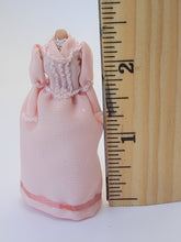 Load image into Gallery viewer, Handmade Baby Pink Dress &amp; Matching Hat on Wooden Stand
