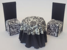 Load image into Gallery viewer, Dollhouse Miniature ~ 1:24 Scale, 3pc Black &amp; White Fabric Table and Chair Set
