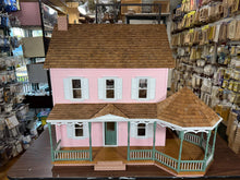 Load image into Gallery viewer, Dollhouse Miniature -  Vintage Handmade Pink Simplicity House With Wrap Around Porch Outside Finished Inside Wired 1:12 Scale Dollhouse
