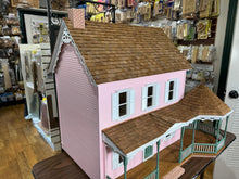 Load image into Gallery viewer, Dollhouse Miniature -  Vintage Handmade Pink Simplicity House With Wrap Around Porch Outside Finished Inside Wired 1:12 Scale Dollhouse
