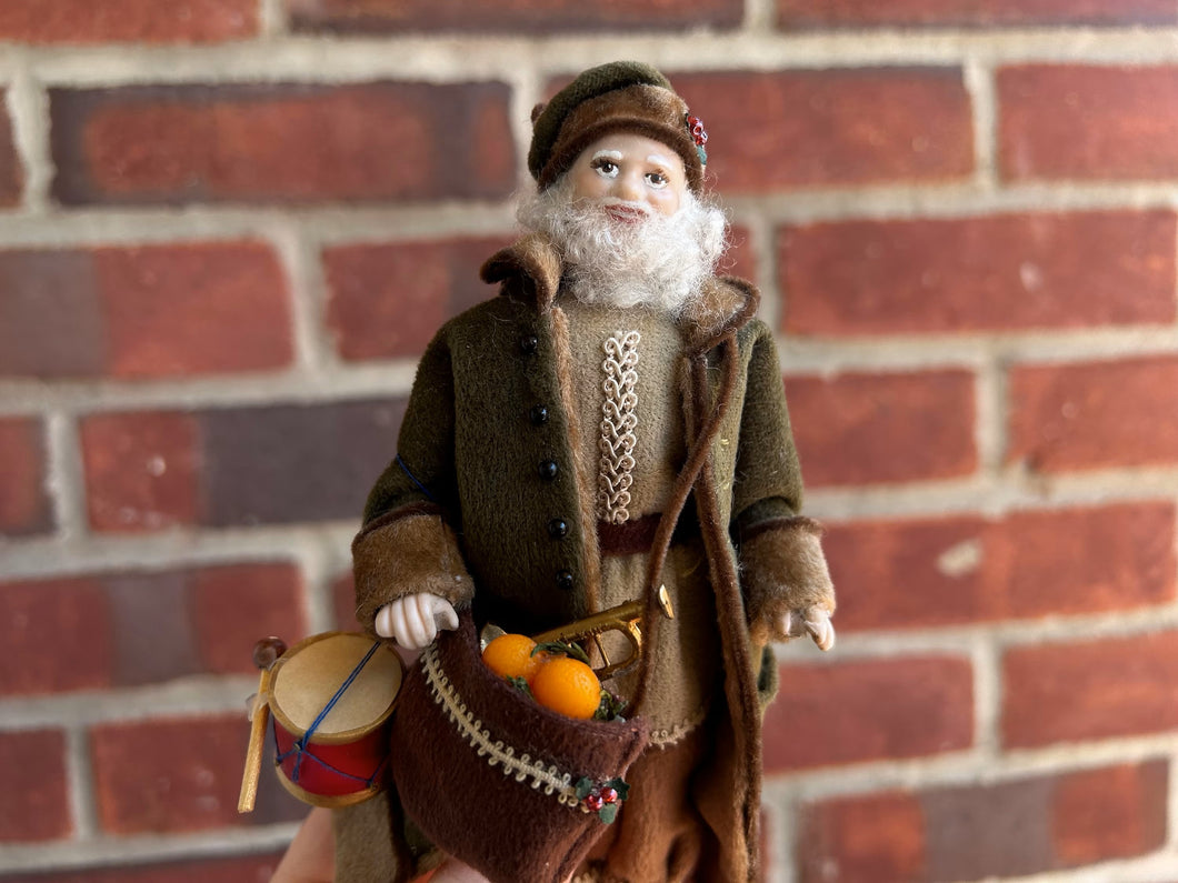 Saint Nicholas / Father Christmas Porcelain Doll in Brown Coat