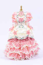 Load image into Gallery viewer, White Silk &amp; Lace Dress with Pink on Mannequin by Miniature Rose
