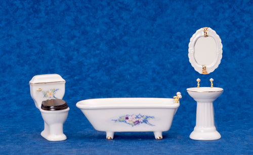 BATHROOM SET - 4 PC - WHITE WITH FLOWERS (00302)