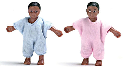 African American Baby Dolls Set of 2, Dressed In Pink And Blue (00022)