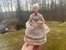 Load image into Gallery viewer, Elder Lady Doll in Floral &amp; White Lade Dress Victorian
