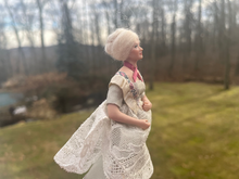 Load image into Gallery viewer, Elder Lady Doll in Floral &amp; White Lade Dress Victorian
