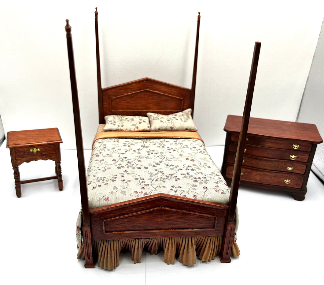 Wooden 3 Piece Floral Pattern Bedroom Set