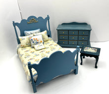 Load image into Gallery viewer, Blue Bedroom Set With Yellow Floral Patterned Bedspread
