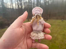 Load image into Gallery viewer, Little Girl Doll in Victorian Hat &amp; Dress
