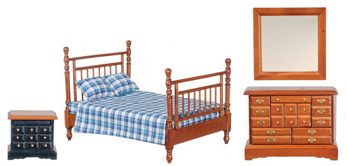 WALNUT DOUBLE BED SET - 4 PC (T6769)