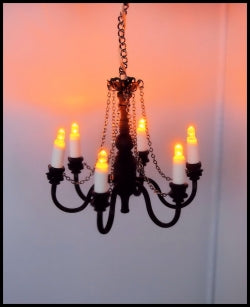 Dollhouse 6-Arm Chandelier in Black With Amber Lights (C13)